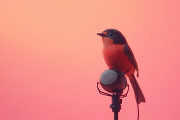 Wall Mural - A bird perched on a microphone stand