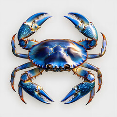 Blue crab close up. View from above. Isolated on a transparent background.