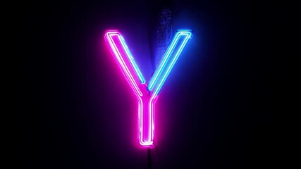 Poster - Neon Light Character Shaped Like the Letter Y Glowing in Darkness Generative AI