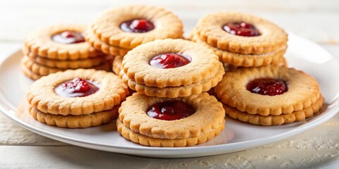 Sweet cookies filled with jam on a white plate , dessert, sweets, pastries, baking, delicious, snack