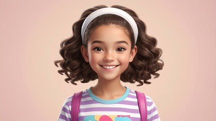 smiling preteen female in cute 3D style background