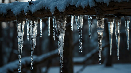 Canvas Print - Icicles hanging from branches winter landscape background