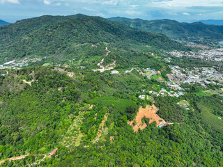 Aerial view Tropical Rainforest trees mountains