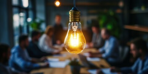 Poster - Engaging Dynamic Business Meeting Featuring Creative Ideas Under Bright and Inspiring Lights, Great for Effective Collaboration and Innovative Discussions Among Professionals in Various Fields