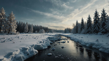 Poster - Winter wonderland of snow and ice landscape winter landscape background