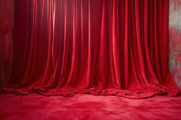 Poster - Red Velvet Curtains in a Room