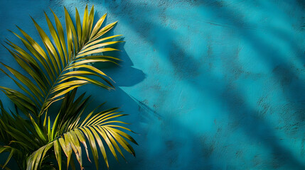 Wall Mural - Palm Leaf Shadow on Blue Wall