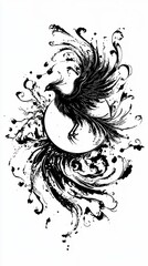 Poster - Black and White Phoenix Rising from Ashes Illustration