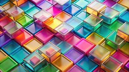 Sticker - Colorful abstract geometric background with translucent glass pieces in flat square shapes, render, abstract, geometric, colorful