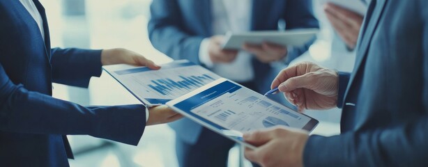 Poster - Business collaboration and data analysis are essential components in a modern office setting, ensuring communication and strategic alignment among professionals, enhancing productivity and growth