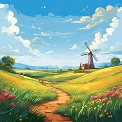 Sticker - Path through fairytale landscape with flowers