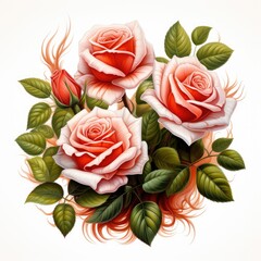 Sticker - Pink Roses With Green Leaves