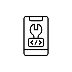 Poster - Mobile development outline icons, minimalist vector illustration ,simple transparent graphic element .Isolated on white background