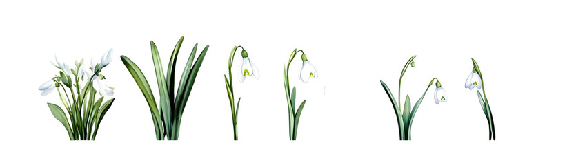 Poster - Watercolor snowdrop flower set. Vector illustration design.