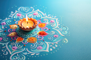 Wall Mural - Traditional oil lamp with rangoli design