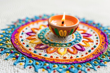 Wall Mural - Traditional oil lamp with rangoli design