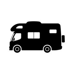 Motorhome icon. Camper. Black silhouette. Side view. Vector simple flat graphic illustration. Isolated object on white background. Isolate.