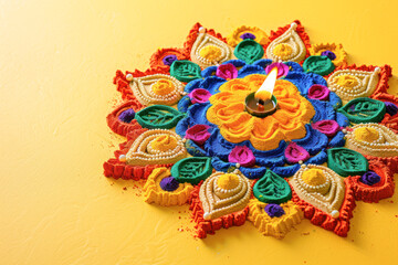 Wall Mural - Traditional oil lamp with rangoli design