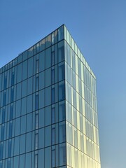 Looking up at modern buildings in Manchester city centre. Manchester England. 