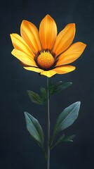 Wall Mural - Vibrant Yellow Gazania Flower with Green Leaves - Realistic 3D Render