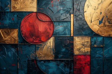 Poster - Blue, red, gold, geometric, tasteful, and contemporary artwork. Generative Ai