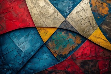 Poster - Blue, red, gold, geometric, tasteful, and contemporary artwork. Generative Ai