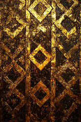 Wall Mural - Dark grunge background with golden rhombus pattern. Vertical backdrop