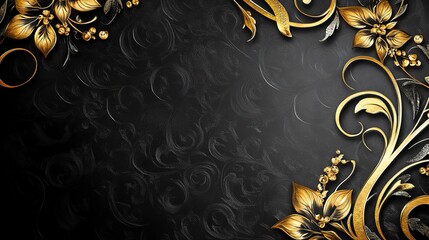 Wall Mural - A luxurious black and gold/silver ornamented background 