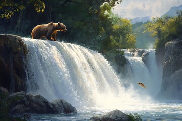 Poster - waterfall in the mountains