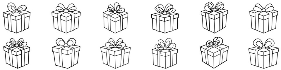 Wall Mural - gift box icon. set of drawn gift boxes with bow. linear gift box icon. vector illustration