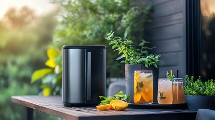 Wall Mural - An outdoor refrigerator on a patio, keeping drinks cool for a summer party