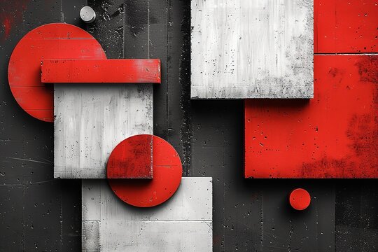 Create an eye-catching geometric display with red, white, and black. Generative Ai