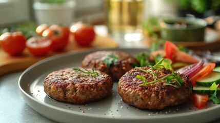 grilled meat patties with parsley on a plate