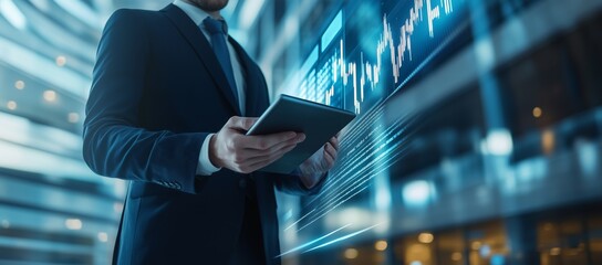 Poster - In todays fastpaced business world, a skilled professional uses a tablet to analyze complex data, highlighting the importance of technology and analytics in effective corporate decisionmaking
