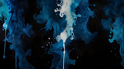 Wall Mural - Acrylic blue colors in water. Ink blot. Abstract black background. Generative AI