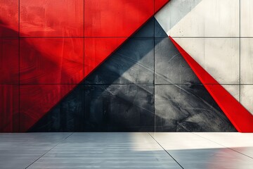 Poster - Create an eye-catching geometric display with red, white, and black. Generative Ai