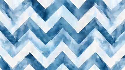 A seamless pattern of blue and white chevron stripes, hand-drawn with fine lines and strokes, in a soft pastel color palette, detailed and hyper-realistic in appearance