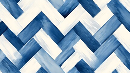 A seamless pattern of blue and white chevron stripes, hand-drawn with fine lines and strokes, in a soft pastel color palette, detailed and hyper-realistic in appearance