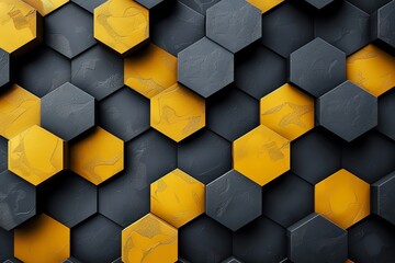 Poster - Abstract backdrop with yellow and black hexagons. Generative Ai