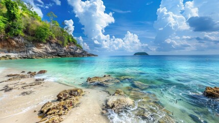 Wall Mural - A boat is floating in a blue ocean with a clear sky above