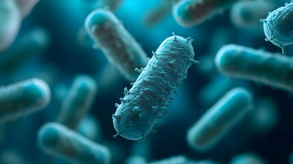 D Render of Blue Bacteria Microorganism Prokaryotic Cell Microbiology Science Medical Research Health Biology