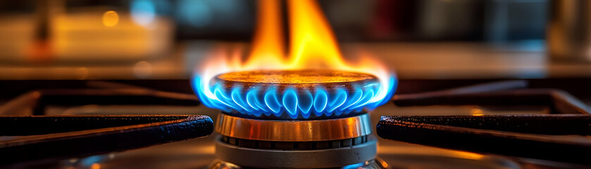 Close up of a Blue Flame Burning on a Gas Stovetop