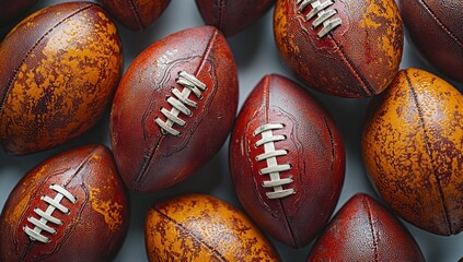 Canvas Print - Close-up of Worn American Footballs