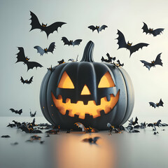 Wall Mural - Spooky Halloween Jack o Lantern with Bats