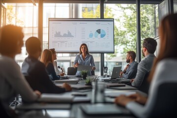 Poster - Engaging in a Collaborative Business Meeting within a Contemporary Office Setting That Fosters Teamwork and Innovative Leadership Skills during an Impactful Presentation Initiative