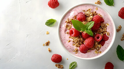 Wall Mural - Raspberry Yogurt Parfait with Granola and Mint