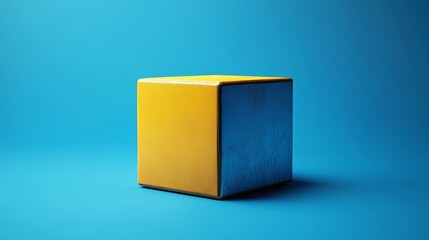 Poster - A yellow and blue cube is sitting on a blue background