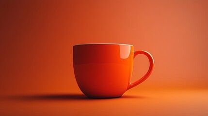 Wall Mural - A red coffee cup sits on a table