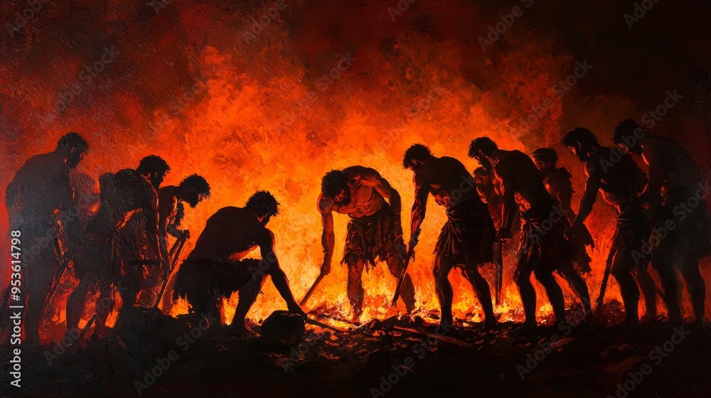 Solemn Scene from the Iliad: Illustration of the Funeral Pyre of a ...