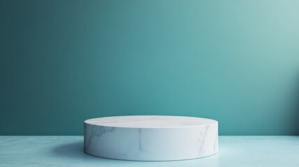 Canvas Print - A white marble pedestal sits in front of a blue wall